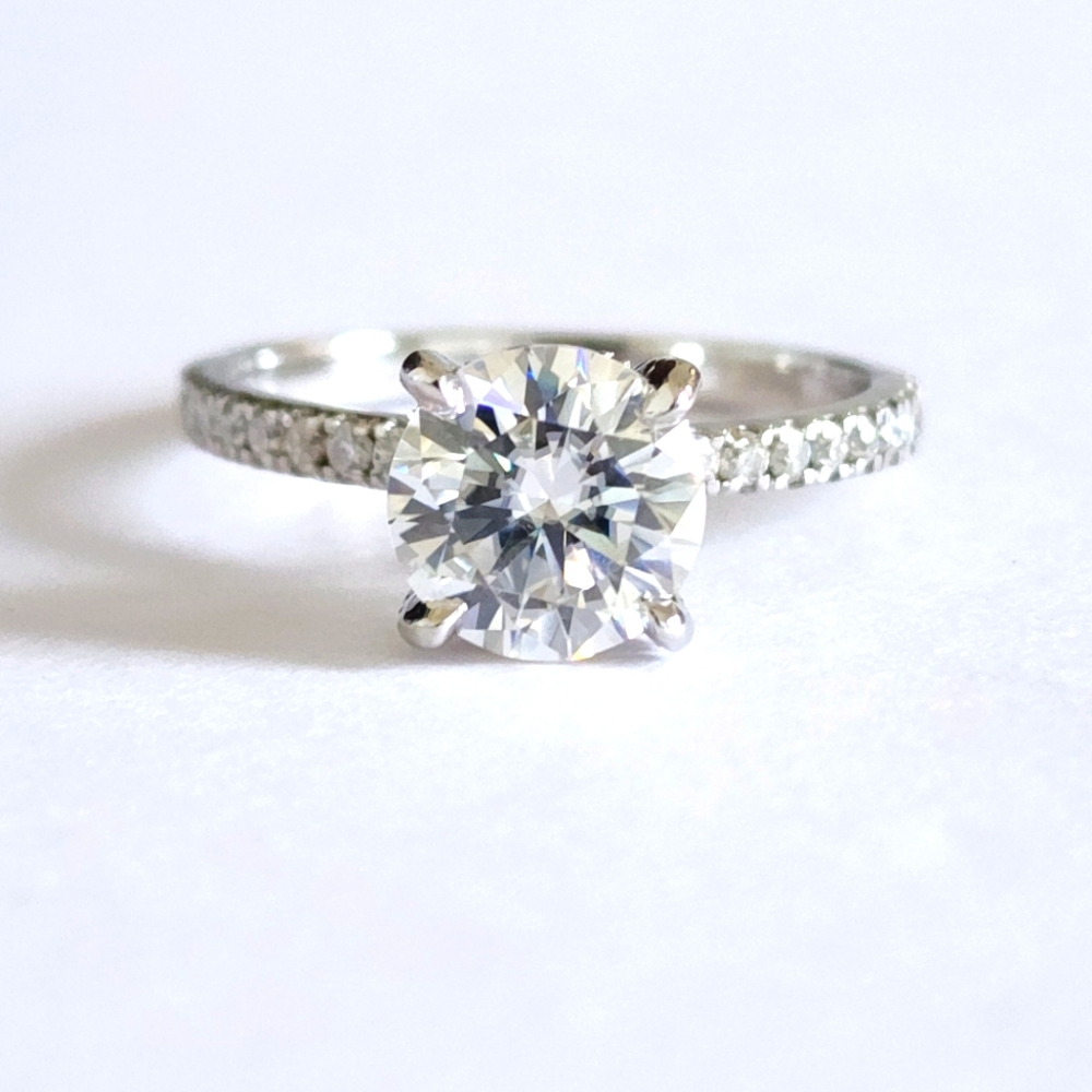 14k White Gold 2.30 Carat Round Cut Moissanite Hidden Halo Engagement Ring